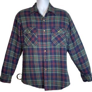 Vintage St. Johns Bay Quilt Lined Flannel Shirt Jacket Men's Green/Blue Plaid M